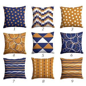 Blue Orange Pillow Cover, Geometric, Striped, Polka Dot Throw Pillows, Coordinating Pillow Cases, Mix Match Accent Pillows for Living Room