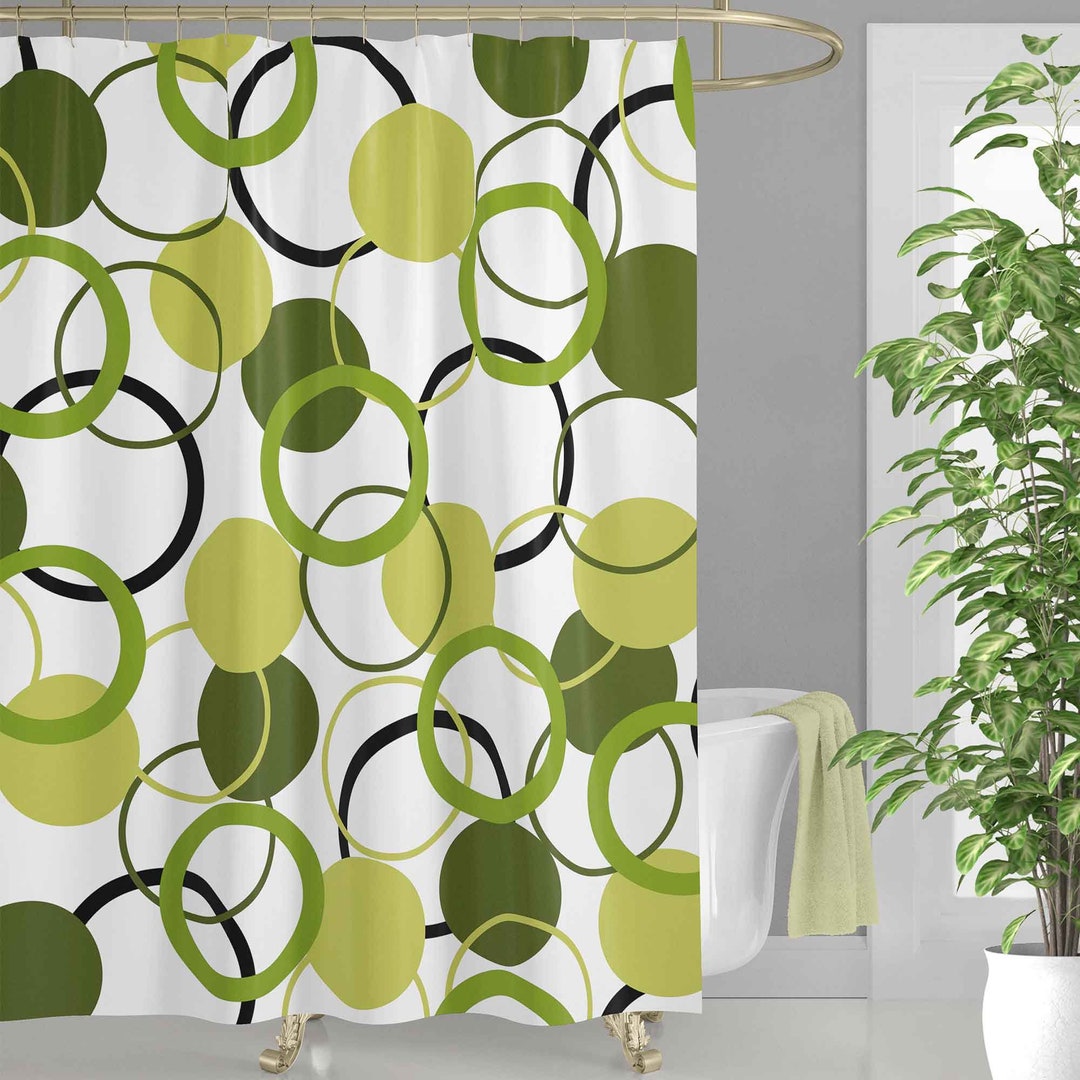 Green Shower Curtain, Olive Green, Apple Green, Unique, Geometric Bath