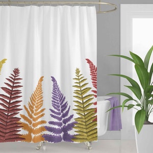 Fall Autumn Leaves Shower Curtain, Fern Leaf, Earth Tone Trees, Botanical, Tropical Bath Curtain, Floral Watercolor Bathroom Decor