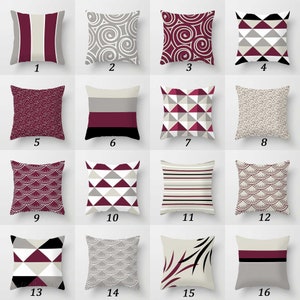 Burgundy Pillow Covers, Floral, Geometric, Striped Pillow Case, Purple, Black, Beige Cushion Cover, Unique Couch Pillow, Accent Pillow