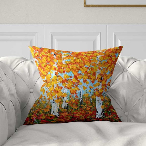 Birch Tree Pillow Pillow Covers Yellow Blue Orange Throw Etsy