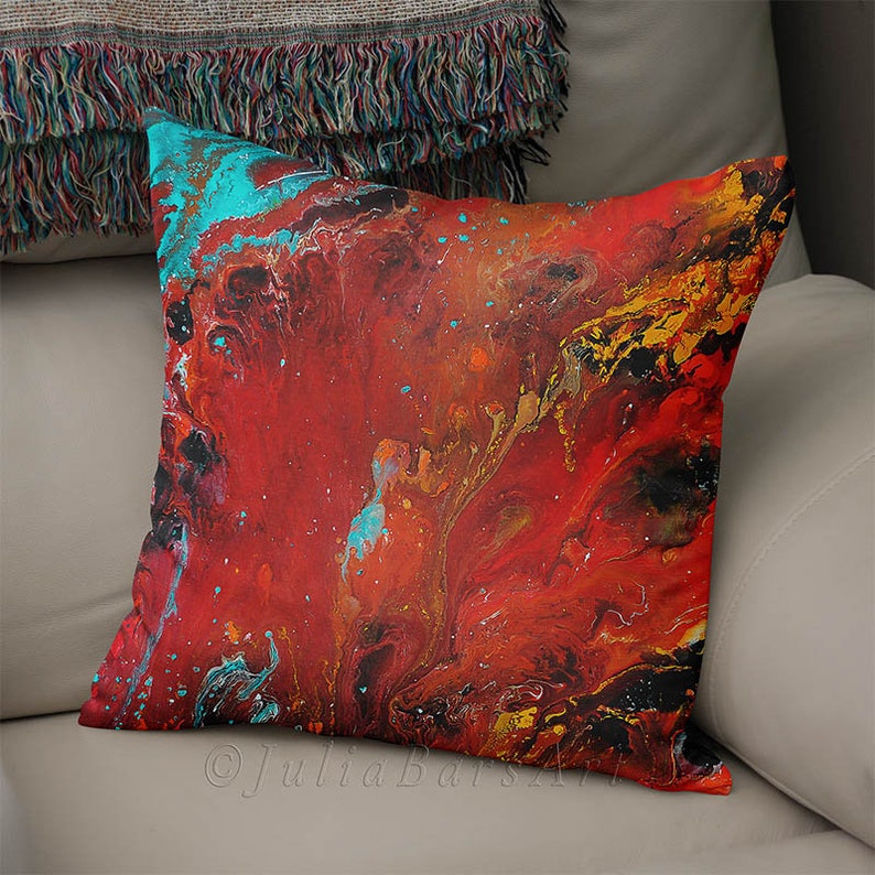 Red Teal Pillow Cover, Abstract Art Throw Pillow Cover, Artistic Accent Pillow Case, Toss Couch Sofa Cushion Covers, Artsy Décor image 3