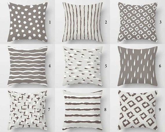 Beige Gray Throw Pillow Cover Mix Match Dark Brown and White Throw Pillow