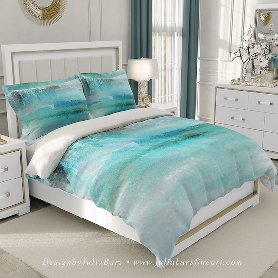 Beach Duvet Cover Abstract Art Ocean Bedding Set Aqua Blue - Etsy