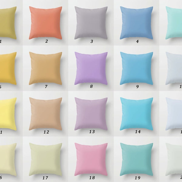 Solid Color Throw Pillow Cover, Lavender, Purple, Blue, Yellow, Pink, Pastel Color Pillows, Colorful Pillow Case, Cushion Cover, Pillow Sham