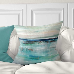 Coastal Art Throw Pillow Cover, Blue Gray Abstract Beach Cushion Covers, Ocean Painting Pillowcase, Unique Artistic Pillow Cover