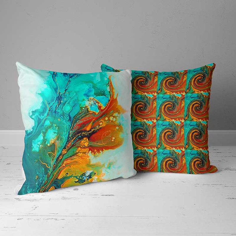 Blue Turquoise Teal Orange Colorful Porch Pillow Cases OUTDOOR Pillow Covers Summer House Decor Decorative Patio Cushion Covers