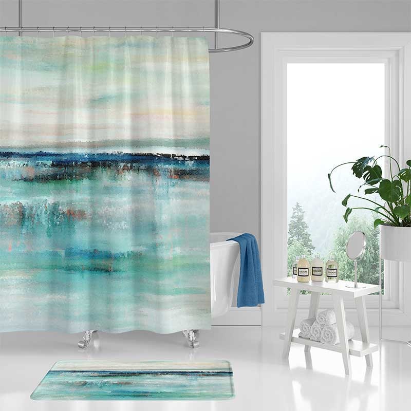 Beach Shower Curtain And Bath Mat Abstract Seascape Shower Etsy