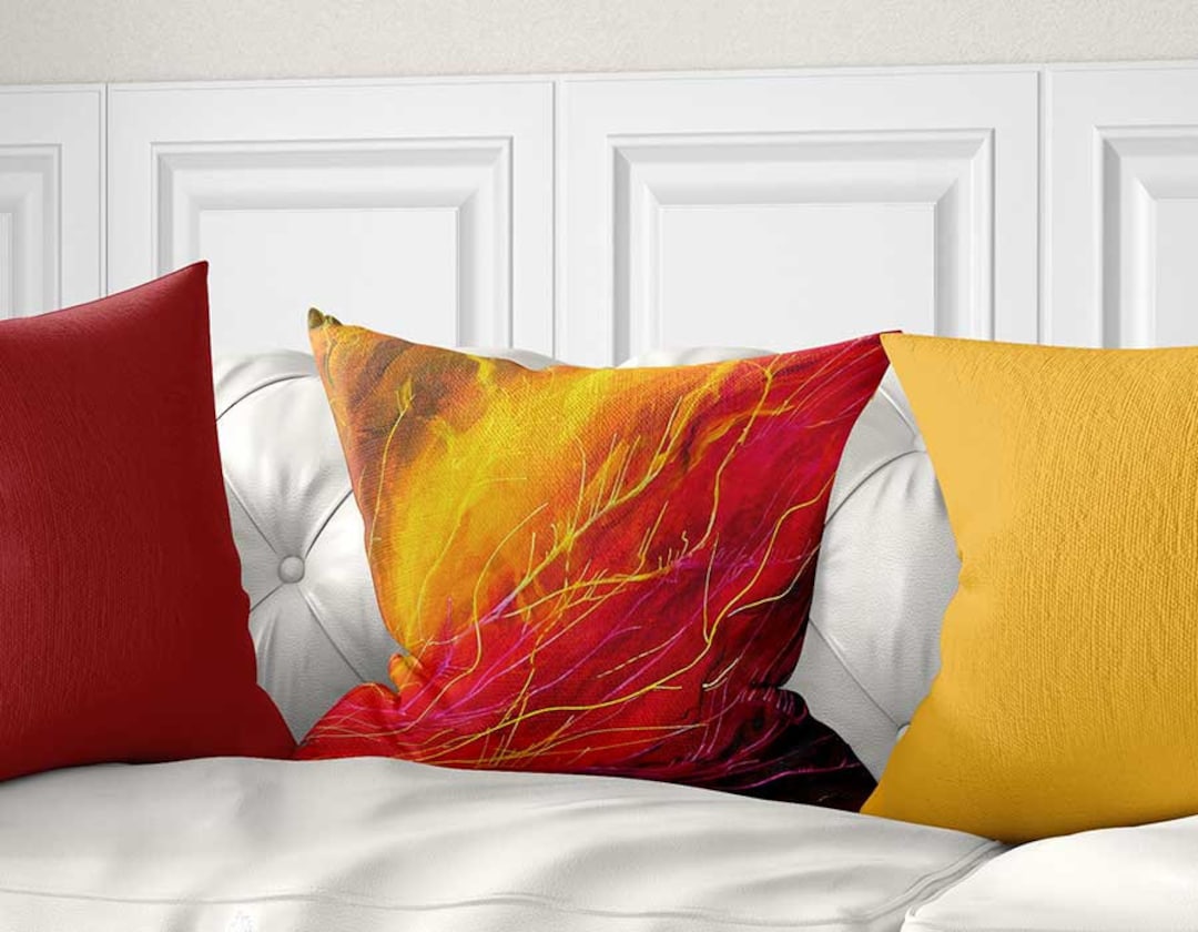 Abstract Pillow Cover, Red, Yellow Bright Throw Pillow, Colorful Art