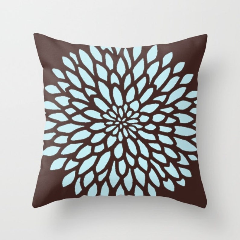 Blue Brown Gray Pillow Cover, Geometric Throw Pillow, Floral Cushion Covers, Unique Pillow Case, Mix Match Pillow for Couch image 4