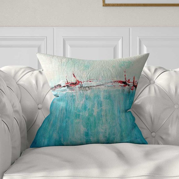 Blue Red Throw Pillow Cover Abstract Art Throw Pillow Case | Etsy