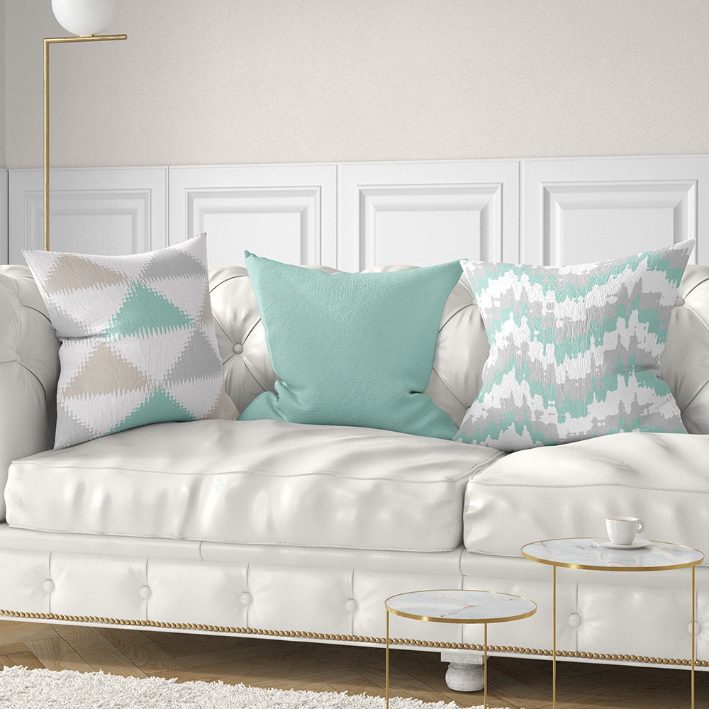 Aqua Blue and Gray Throw Pillow Covers Geometric Trellis Etsy