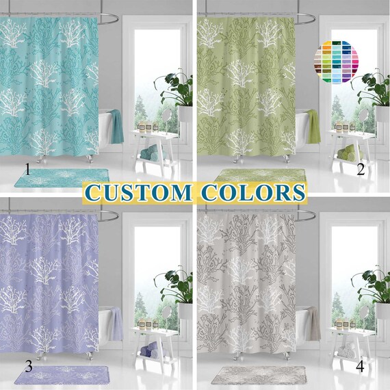 Customized Shower Curtain Bath Mat Teal Beige Lavender Etsy