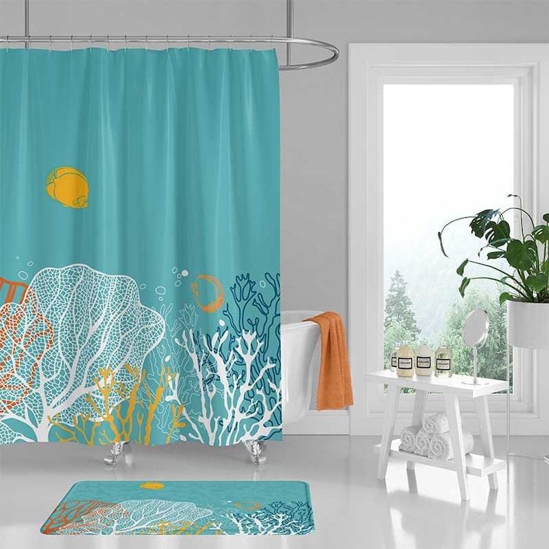 Underwater Shower Curtain Coral Reef Shower Curtains Bath Etsy