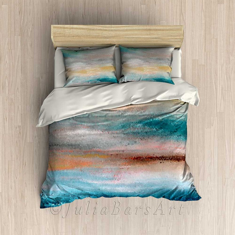 Duvet Cover Comforter Coastal Bedding Gray Teal Blue Image 0