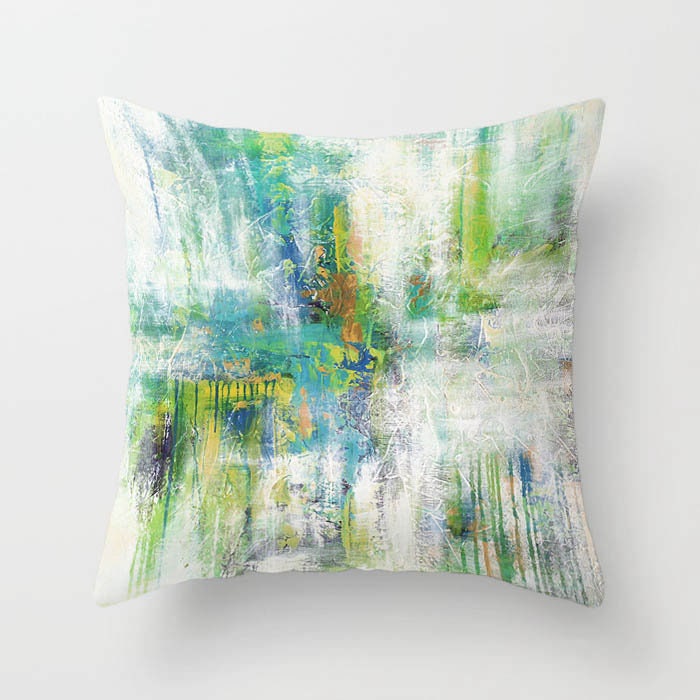 Blue Green Throw Pillow Covers Blue Abstract Pillow Art Etsy