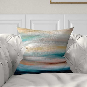 Abstract Beach Pillow Cover: Coastal Art Accent Pillow, Blue, Teal, Gray, Beige Throw Cushion