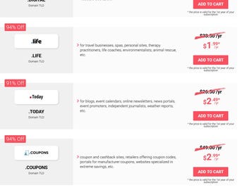 Precio de lista superior a 100 Registro de dominio, página de destino