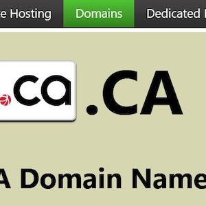 May include: The image shows the text ".CA Domain Names". The letters ".CA" are in a bold, black font. A small, square icon with a red and white design is on the left. The background is a light beige colour.