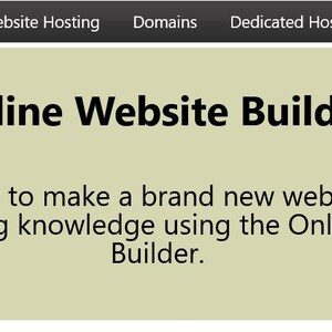 May include: A website interface featuring a dark navigation bar with links for Website Hosting, Domains, Dedicated Hosting, Data Centres, Contacts, and Sign In. The main area displays the text Online Website Builder and a descriptive sentence.