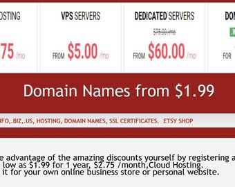 Listado de más de 100 nombres de dominio, .NET, .com, .ca, historial, propósito, precios, registro.