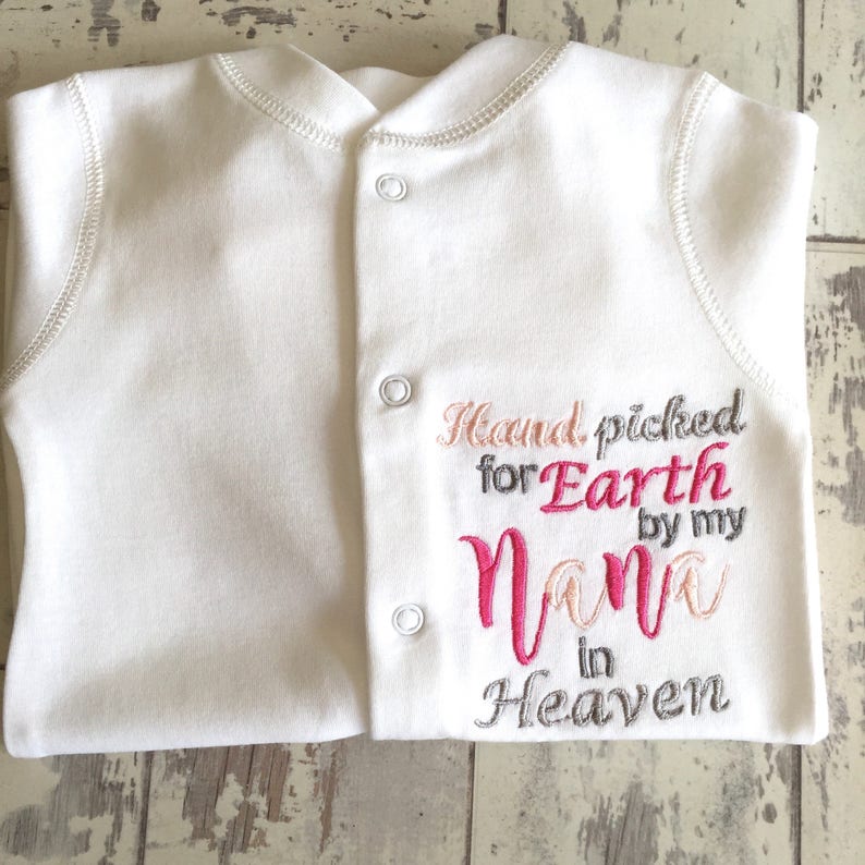 Handpicked Nanny In Heaven Embroidered Baby Sleepsuit Gift Rainbow Unisex