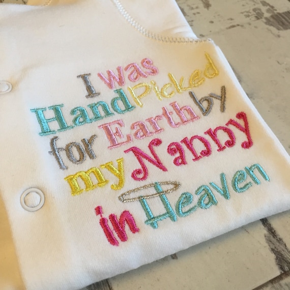 Handpicked for Earth Nanny Embroidered Baby Vest Gift Heaven Nan Nanna