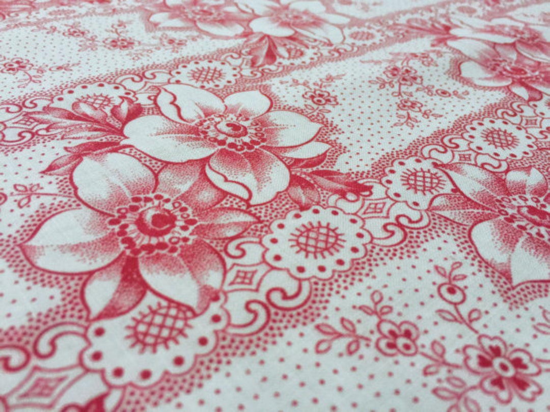 German Vintage Fabric Country House Fabric 50 X 75 Cm Red Flowers Etsy