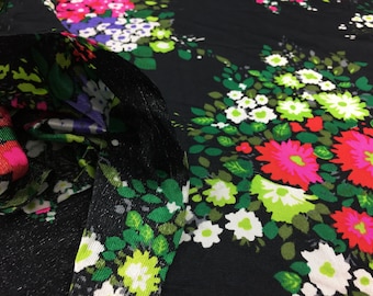 Vintage Fabric Fabric 50cm x 1.30m Flower Power Black