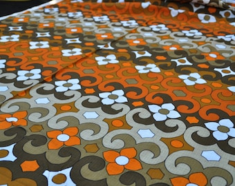 Vintage 70s: 50cmx 1.20 m flowers orange brown