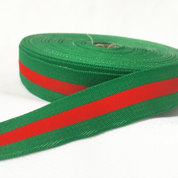 Vintage 80s Ribbon: 2.5cm x 1m / 1 yard green red stripe sport 80s trim