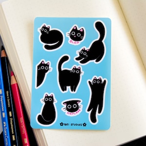 Black Cats Sticker Sheet | Cute Planner Stickers, Scrapbook, Stationery, Cute, Kawaii Journaling, Decoration, Matte Vinyl