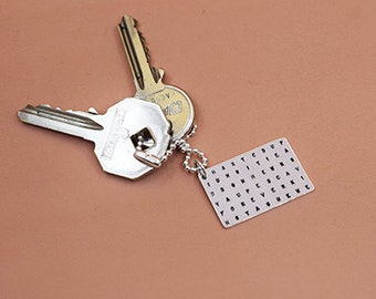 Key ring hidden, hammered words, present for man to personalize, in solid silver 925