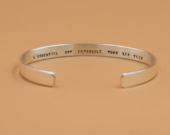 Silver personalized sweet cuff bracelet, with message, adjustable