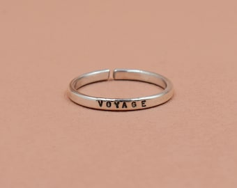 Silver ring engraved adjustable customizable, thin and minimalist