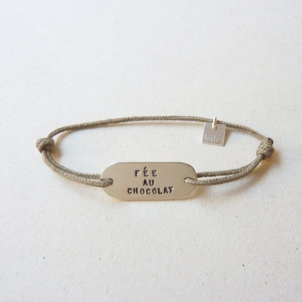 Bracelet enfant en argent personnalisé, à message réglable sur cordon de couleur