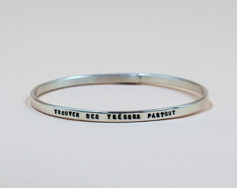 Bracelet wish customizable silver with clasp , closed with a rush engraved message tailored punched , for men or women