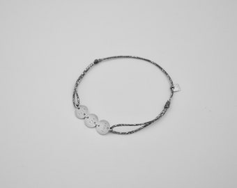 bracelet 3 engraved silver or gold medals on cord, adjustable, women's gift