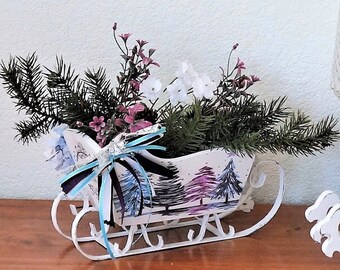 Shabby Chic Wood Sleigh Tabletop Sleigh Centerpiece DIY Sleigh Gift Basket Pink Christmas Blue Christmas Shabby Chic Winter Christmas Decor