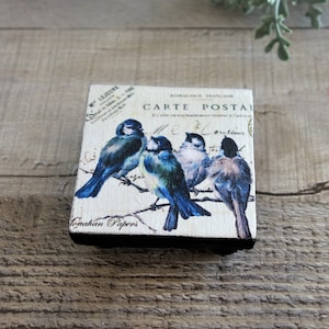French Country Mini Riser French Chic Vintage Bird Decor Handmade Song Bird Riser Mini Platform Old Paris Bird Postcard Decor Vintage French