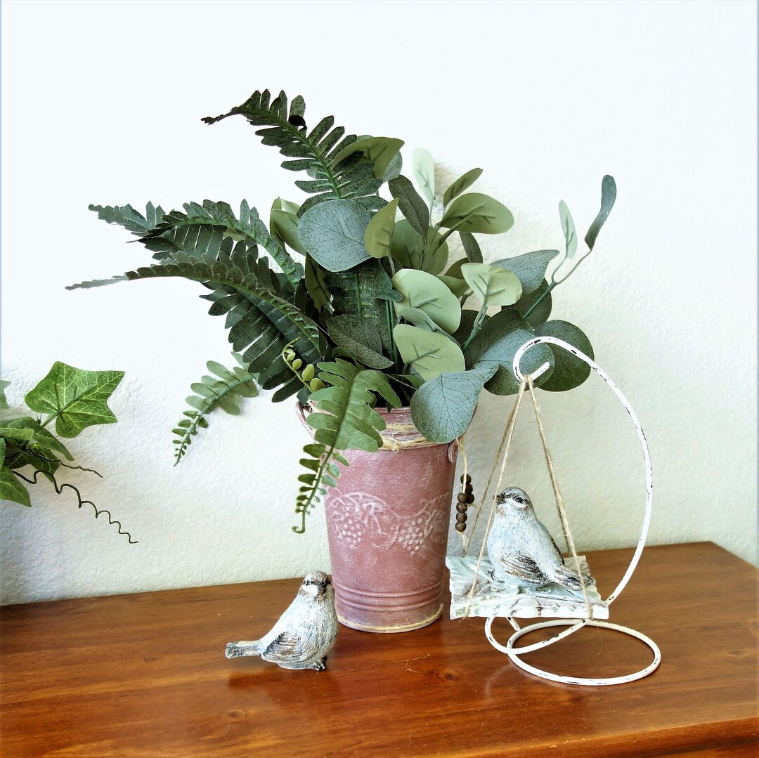 Vintage Theme Winery Vase Terra Cotta Color Metal Vase and Greenery, Cottagecore Vase, French