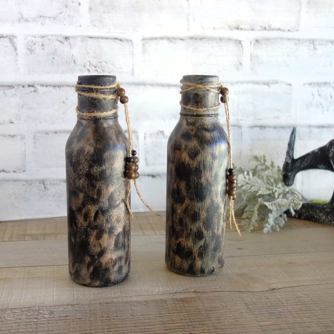 Leopard Print Vase Set Safari Animal Print Decor Hand Painted Etsy