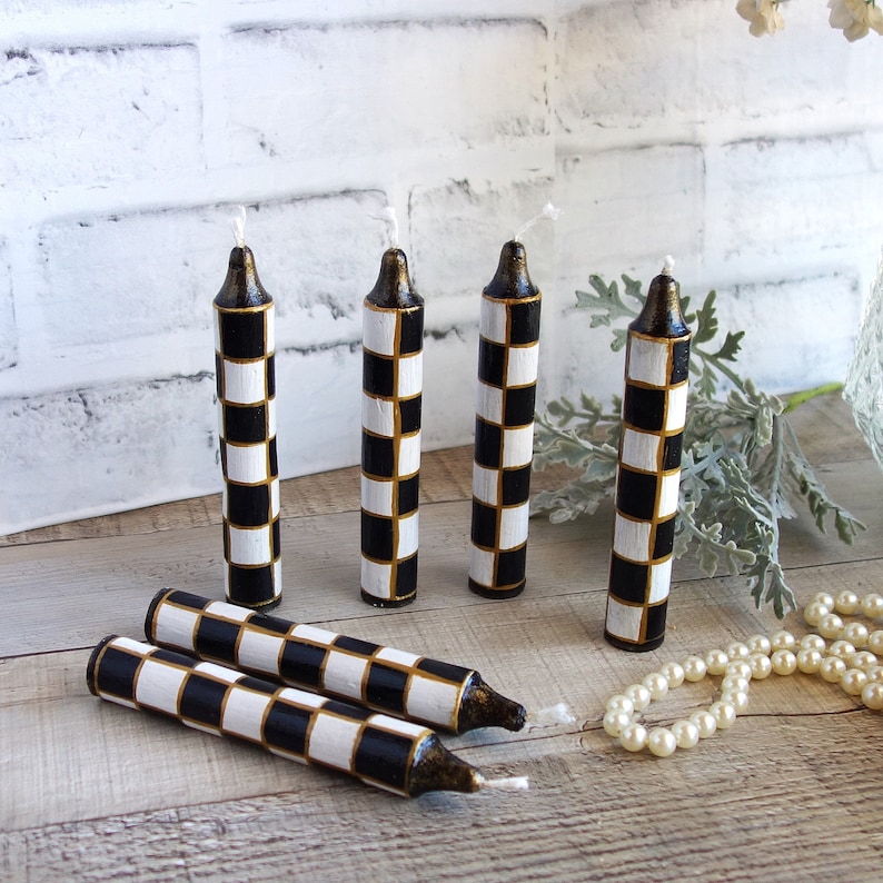 Black and White Checked Candles Courtly Dinner Candles Checkered