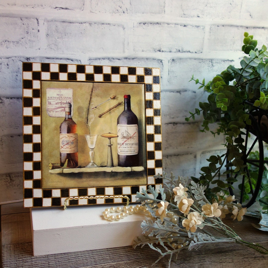 Hand Painted Checks Picture Frame Black White Checkered Pattern With