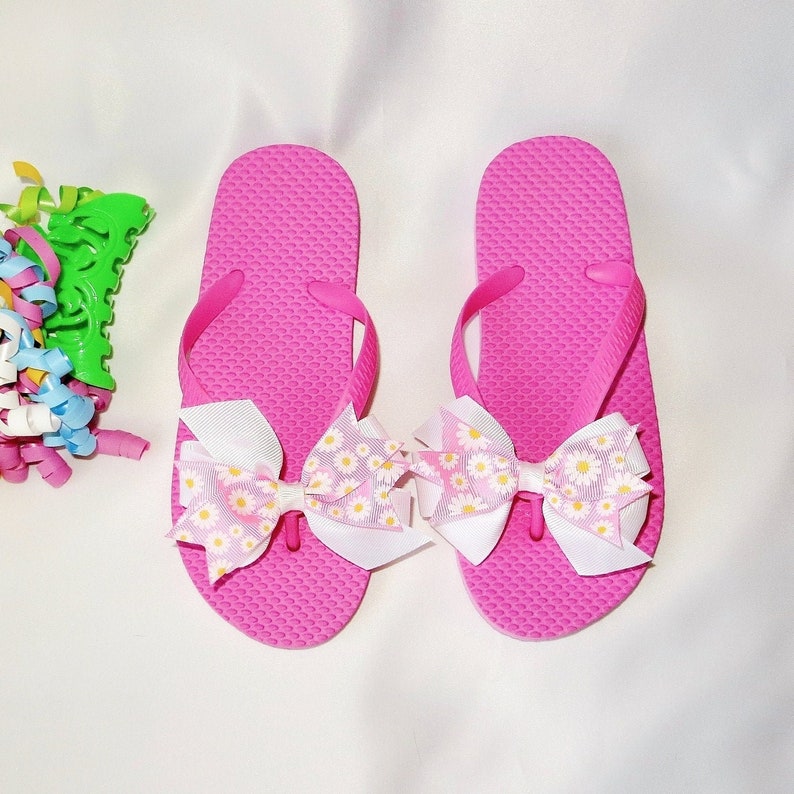 Girls Pink Fancy Flip Flops Girls Summer Sandals Pink Ribbon | Etsy