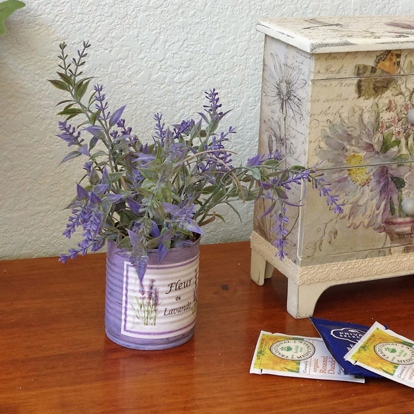 Mini Lavender Floral French Country Can Planter, Cottagecore Decor, Shabby Chic Lavender Decor, Lavender Tier Tray