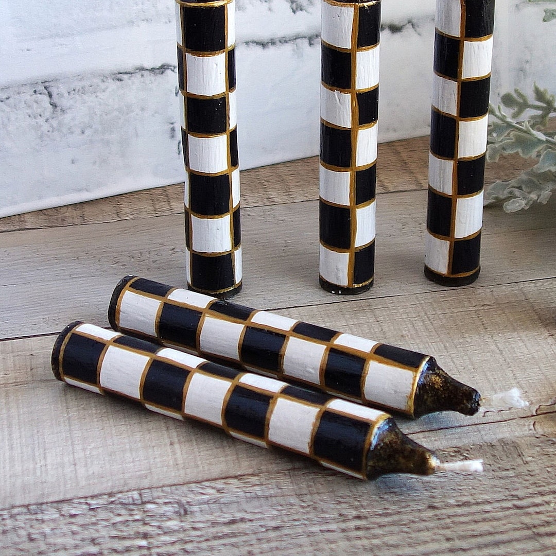 Black and White Checked Candles Courtly Dinner Candles Checkered