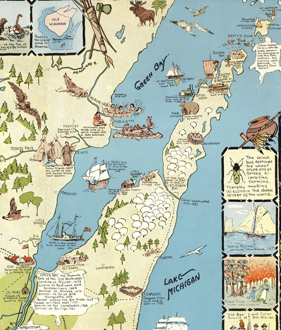 Door County Wisconsin Map Door County Map Illustrated Map Of Door County Wisconsin Wisconsin Vintage Map