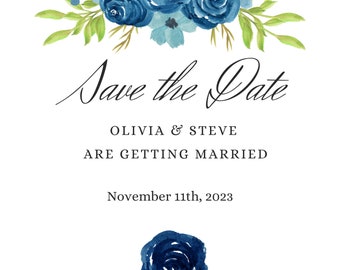 Save the Date Blue Flowers