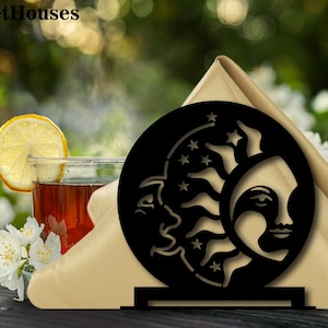 Celestial Moon and Sun Napkin holder , Moon and Sun metal art , metal kitchen decor ,  napkin holder for cafe, Metal napkin holder - P0012
